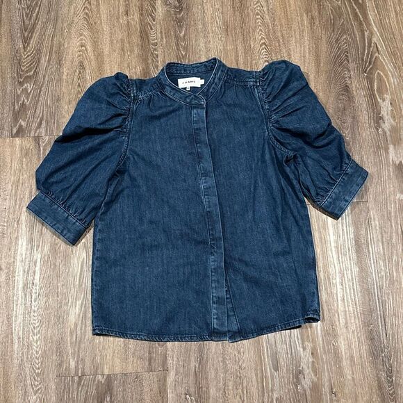 Frame denim ruched puff sleeve top Gillian S - Picture 2 of 9